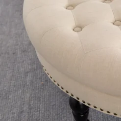 Claire Cream Round French Country Ottoman -Franklin Sales Store 810389634 3