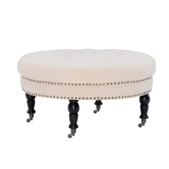 Claire Cream Round French Country Ottoman -Franklin Sales Store 810389634 4