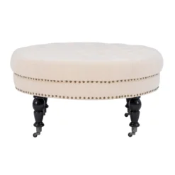 Claire Cream Round French Country Ottoman -Franklin Sales Store 810389634 5