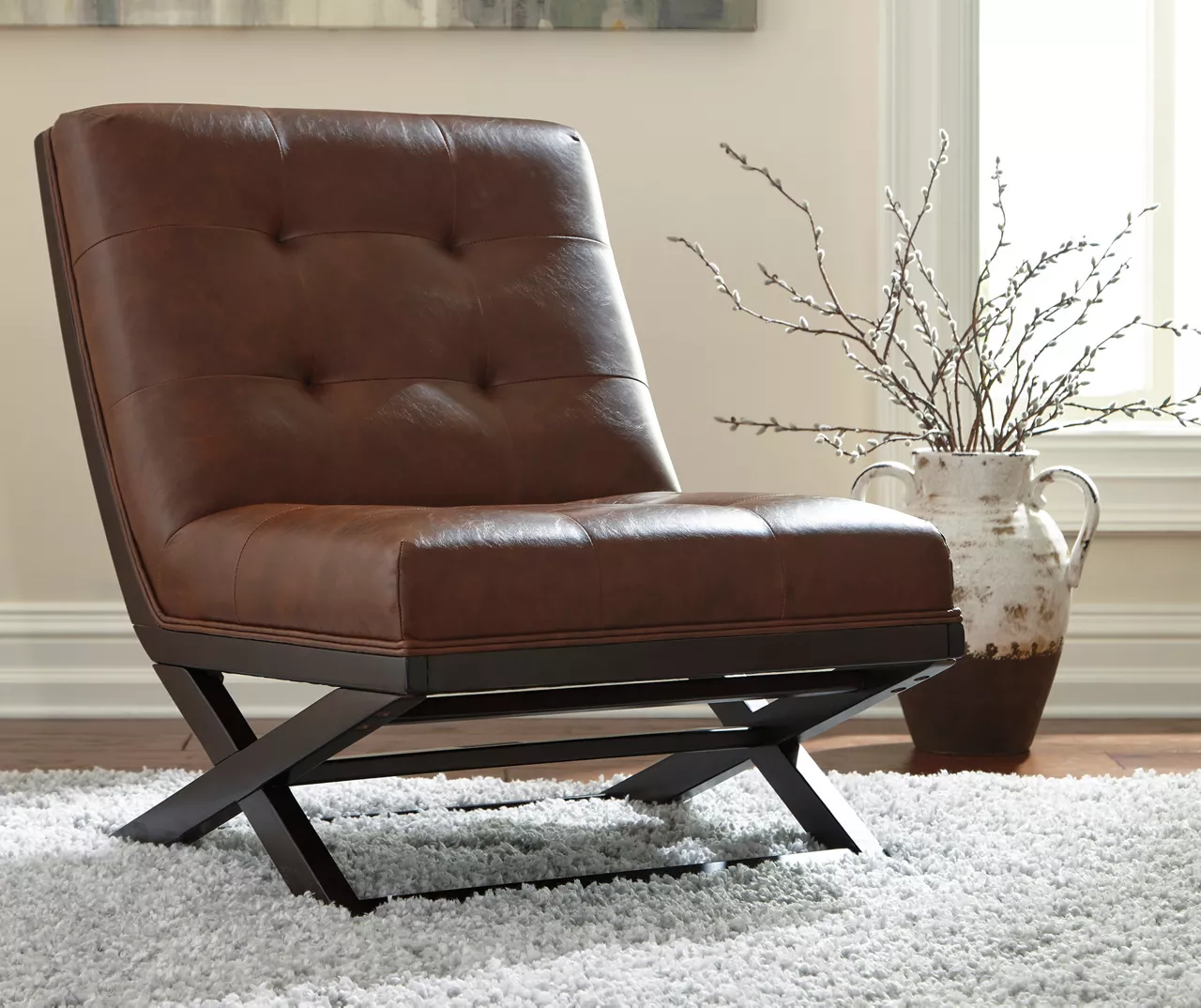 Sidewinder Brown Faux Leather Accent Chair 4 Sidewinder Brown Faux Leather Accent Chair - Image 2