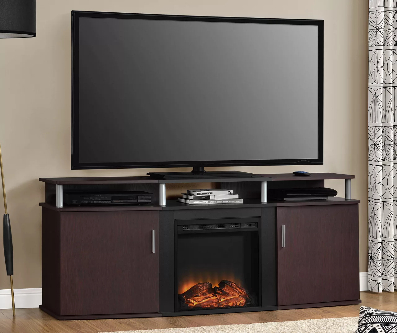 63" Bridgeport Cherry Electric Fireplace Console 5 63" Bridgeport Cherry Electric Fireplace Console - Image 3