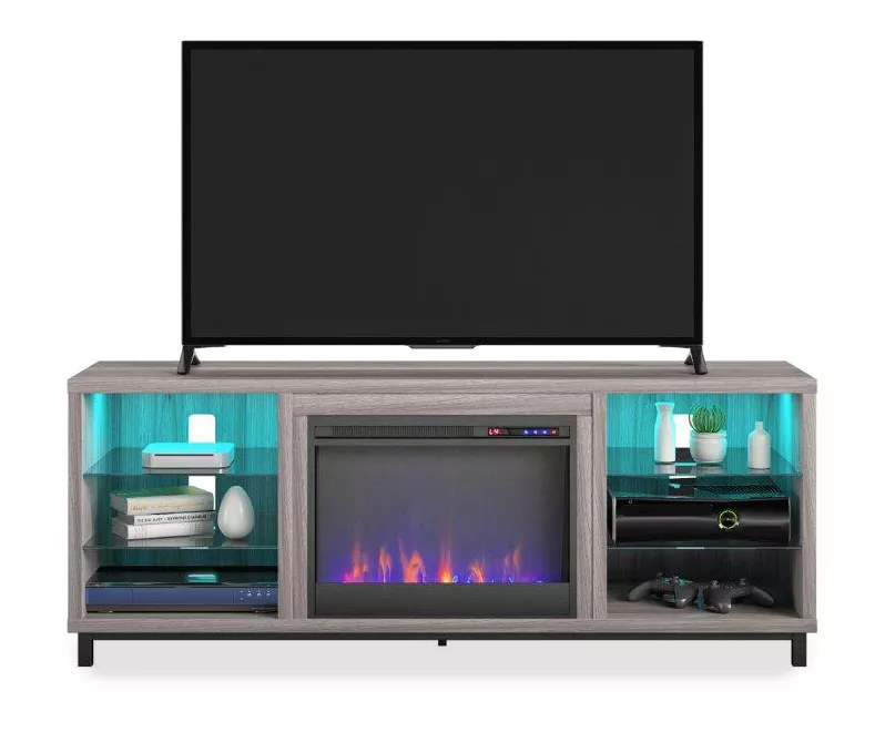70" Intrepid Light Walnut Deluxe Electric Fireplace Console 4 70" Intrepid Light Walnut Deluxe Electric Fireplace Console - Image 2