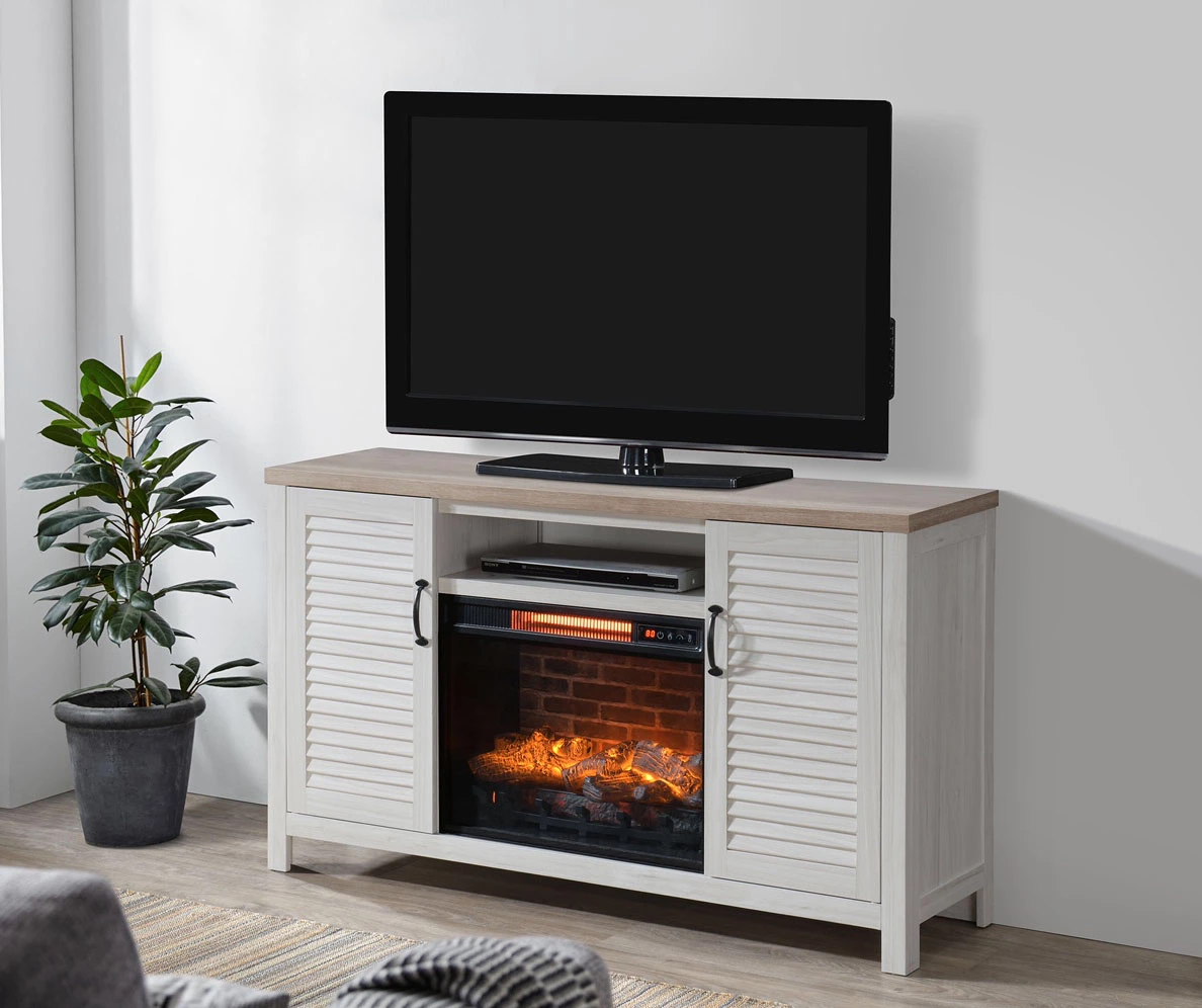 54" 2-Tone Shutter Door Electric Fireplace Console 6 54" 2-Tone Shutter Door Electric Fireplace Console - Image 4