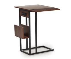 Walnut Drop-Leaf C Side Table With USB Charging -Franklin Sales Store 810587517 2