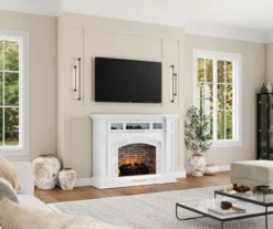 62" White Marble Grand Electric Fireplace Console -Franklin Sales Store 810617766 B0 3