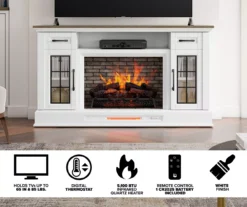 60" White 2-Door Electric Fireplace Console -Franklin Sales Store 810618088 M7