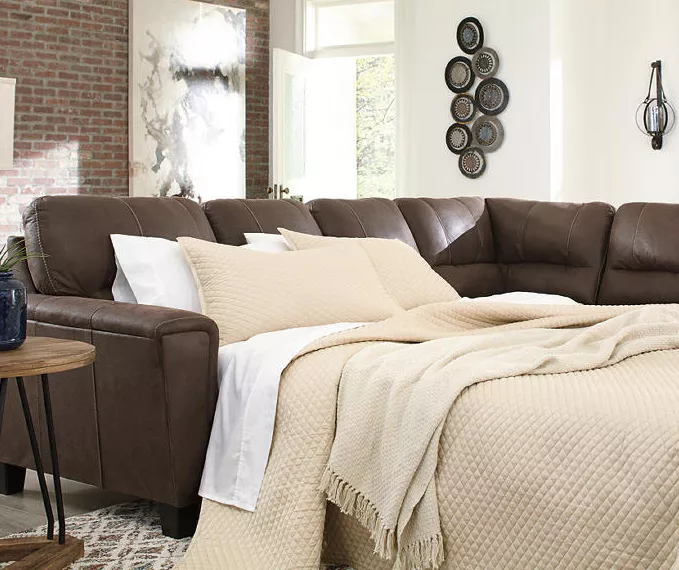 Signature Design By Ashley Navi Chestnut Faux Leather Sleeper Sectional With Right-Facing Chaise 3 Signature Design By Ashley Navi Chestnut Faux Leather Sleeper Sectional With Right-Facing Chaise